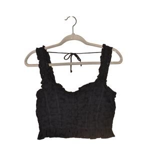 URBAN OUTFITTERS‎ $59 Black Ruffle Embroidered Cropped Tank Smocked Small